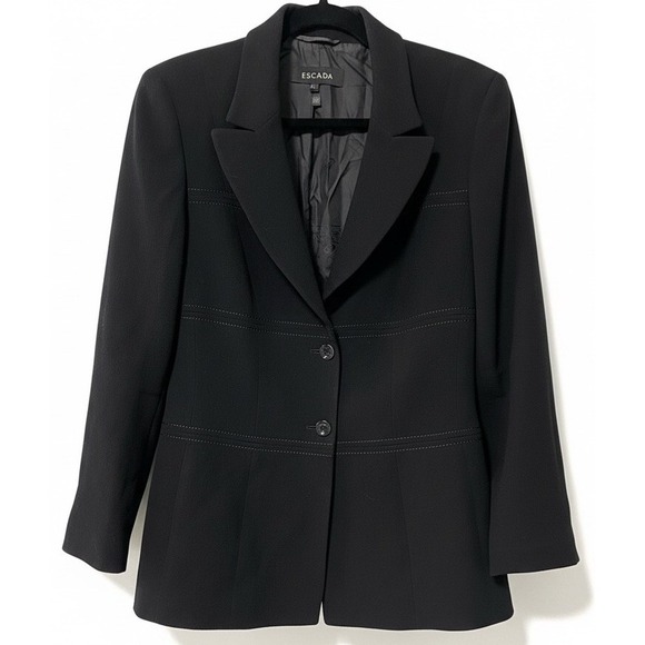 Escada Jackets & Blazers - Escada Black 100% Virgin Wool Blazer Womens EU 40 US 8 Tailored Jacket Lined